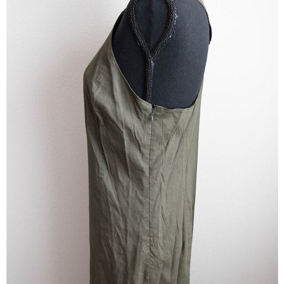 Theory Ladies Dark Olive Square Neckline Good Linen Size 8 Dress - Picture 5 of 11